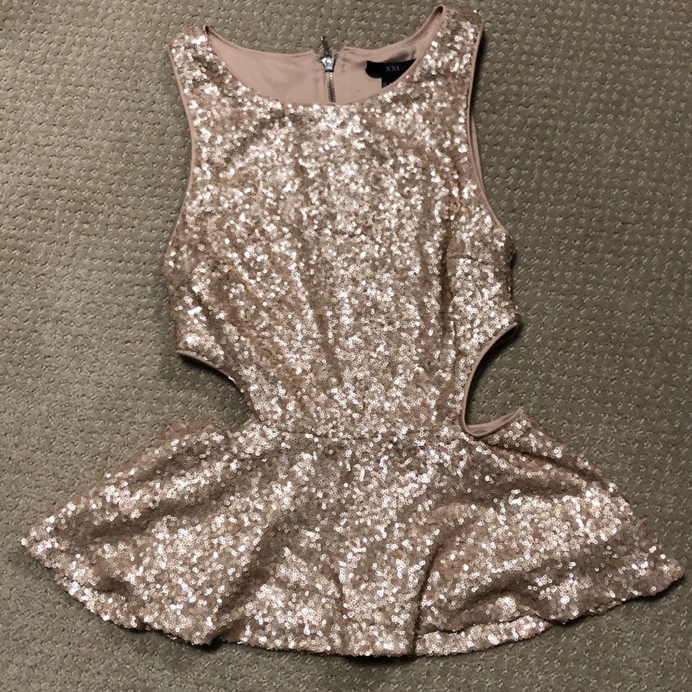 Rose gold sequin peplum top